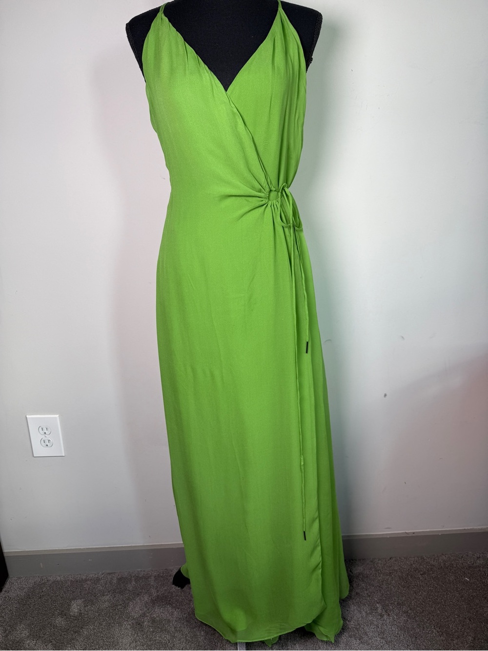 ViX Paula Hermanny Silk Wrap Maxi Sundress Apple Green Resortwear Sz 0